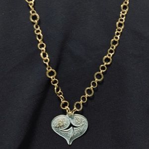 Teal Heart on Extra Long Brass chain
